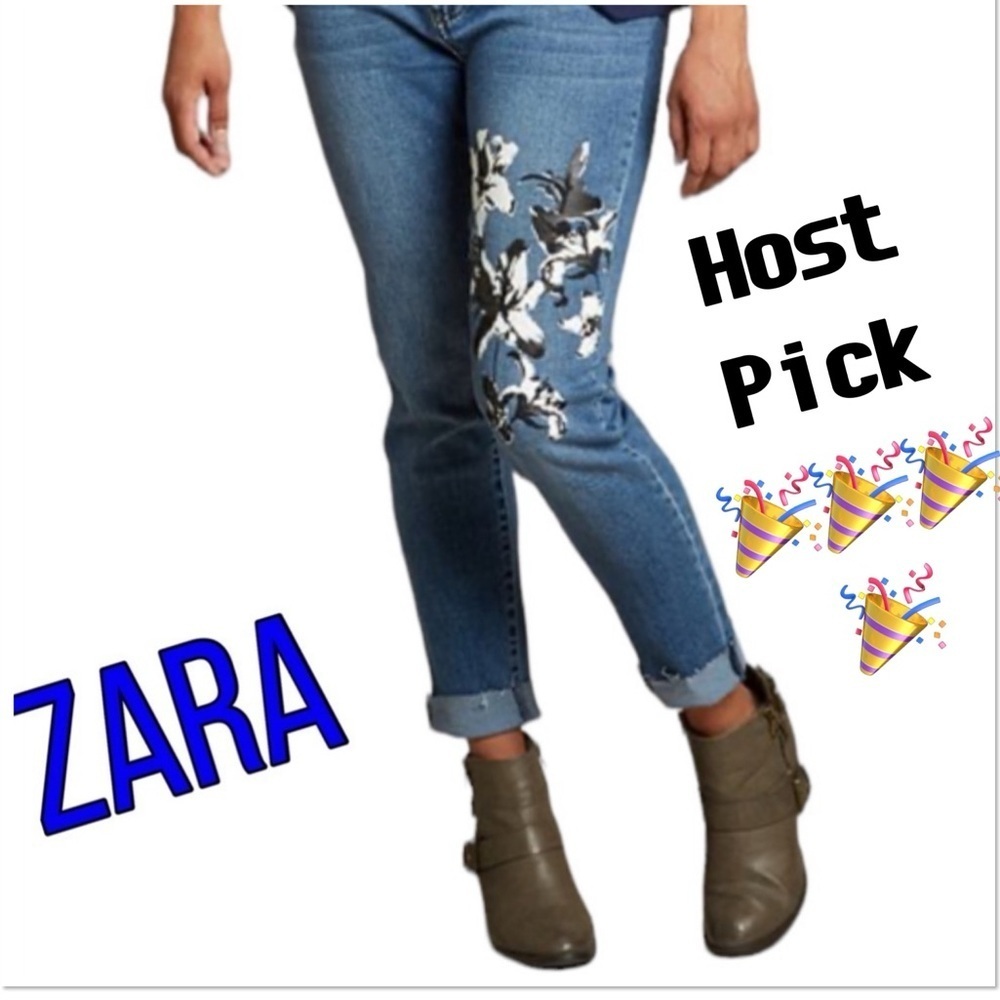 🎉Host Pick🎉Zara Badic Z1975 Denim Jeans Sz 8 flowers/beads print